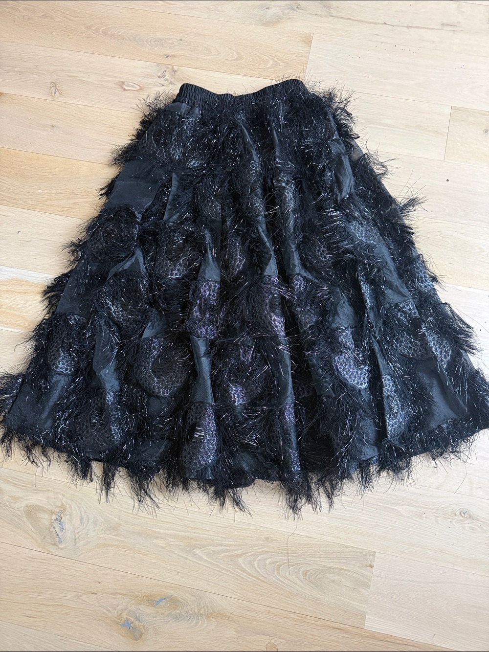 NWT Buru Eyelash Black A-Line Midi Skirt